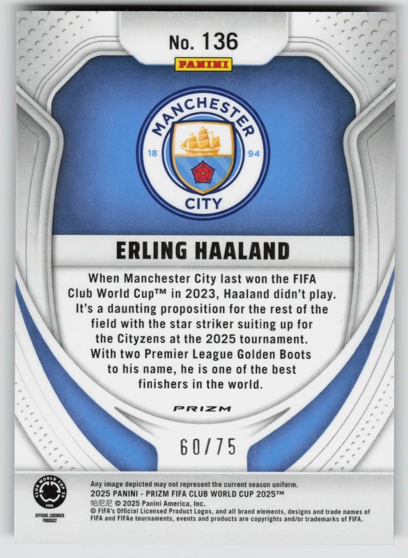 2025 Panini Prizm FIFA Club World Cup Base Purple Pulsar #136 Erling Haaland 60 view 2