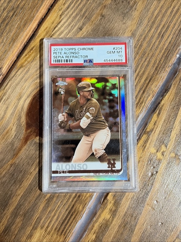 2019 Topps Chrome Pete Alonso RC Sepia Refractor Rookie #204 Mets Orioles PSA 10