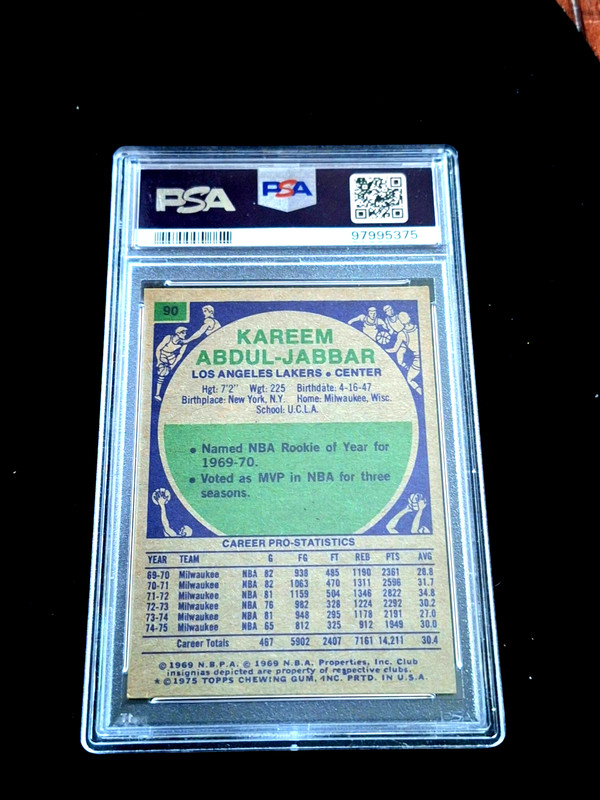 1975 Topps Kareem Abdul‑Jabbar #90 – PSA 6 EX‑MT – Lakers - HOF view 2