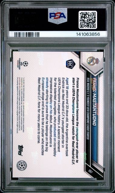2025 Topps Now UCL Soccer Franco Mastantuono Rookie #7 PSA 10 view 2