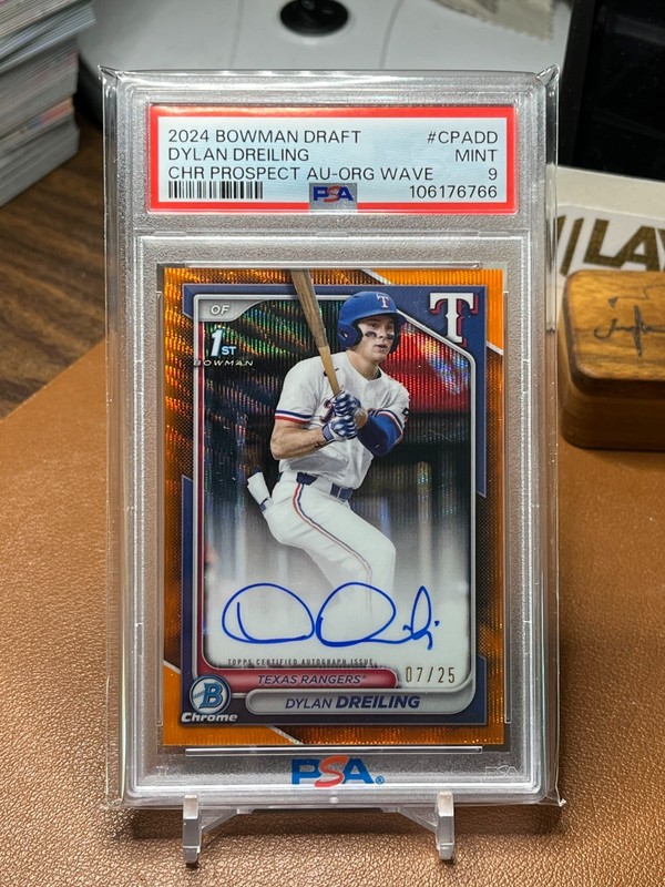 Dylan Dreiling 2024 Bowman Chrome #CPADD orange wave auto 7/25 PSA 9
