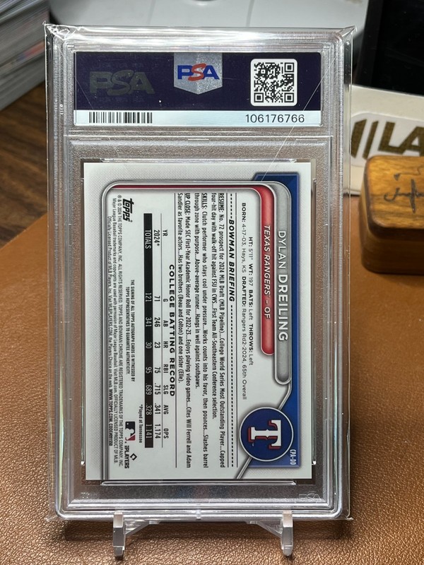 Dylan Dreiling 2024 Bowman Chrome #CPADD orange wave auto 7/25 PSA 9 view 2