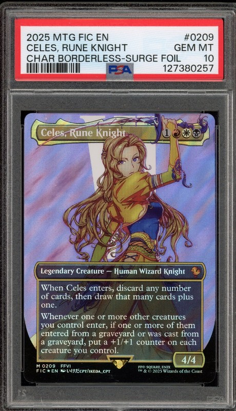 Magic MTG Celes Rune Knight FIC CHAR Borderless Surge Foil #0209 PSA 10 Gem Mint