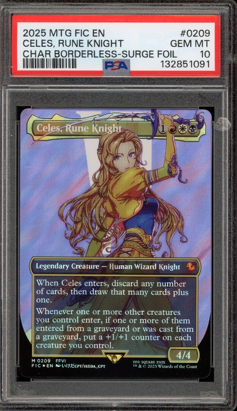 Magic MTG Celes Rune Knight FIC CHAR Borderless Surge Foil #0209 PSA 10 Gem Mint