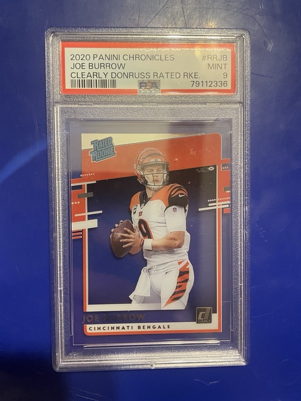 2020 Panini Chronicles Clearly Donruss Rated Rookie Joe Burrow RC Mint PSA 9