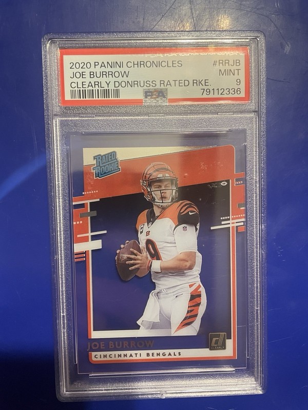 2020 Panini Chronicles Clearly Donruss Rated Rookie Joe Burrow RC Mint PSA 9 view 2