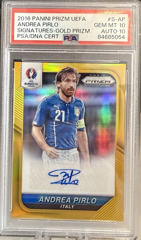 2016 Panini Prizm UEFA Euro Andrea Pirlo Signatures Gold Prizm PSA 10 Auto 10