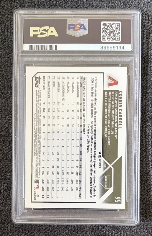 2023 Topps Chrome - Corbin Carroll #95 Blue Refractor /150 (RC) PSA 10 view 2