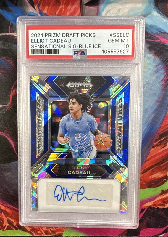 2024-25 Prizm Draft Picks - Sensational Elliot Cadeau Blue Ice Auto /75 PSA 10