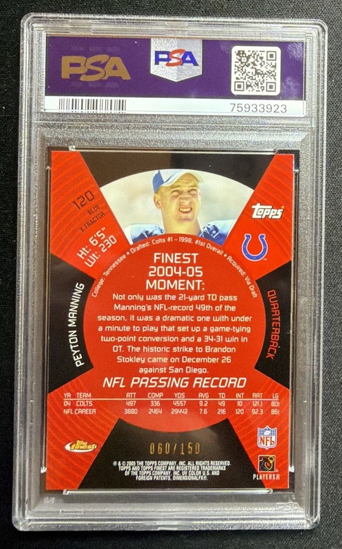 Peyton Manning PSA 9 2005 Topps Finest /150 Blue X-Fractor Refractor Colts #120 view 2