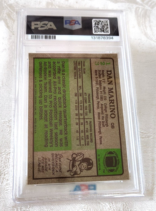 1984 Tops #123 Dan Marino AFC Po Bowl Rookie PSA 7 view 2