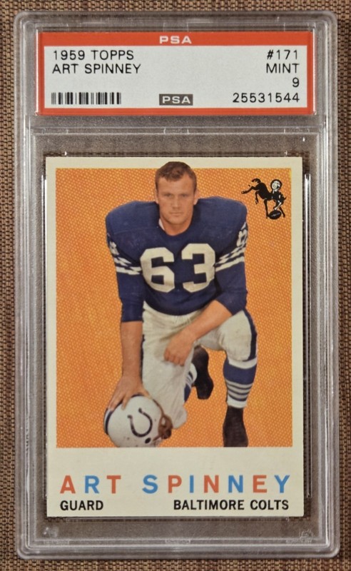 1959 Topps #171 Art Spinney Baltimore Colts Vintage Football Card PSA 9 Mint