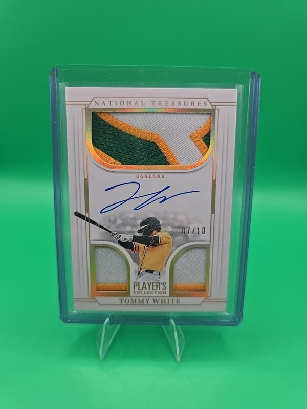 Tommy White 2025 Panini National Treasures Baseball Triple Patch Auto #7/10 A’s view 2