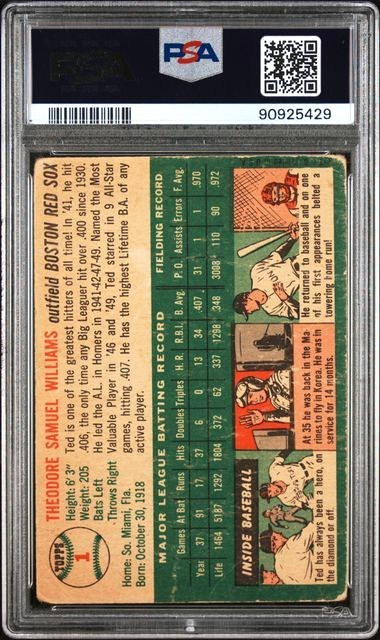 1954 Topps # 1 TED WILLIAMS - PSA 1 - HOF BOSTON RED SOX view 2