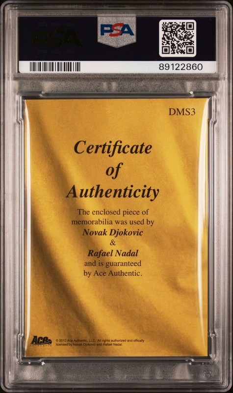 2012 Ace Authentic Djokovic/Nadal Dual Memorabilia Shirt #DMS3 PSA 7 view 2