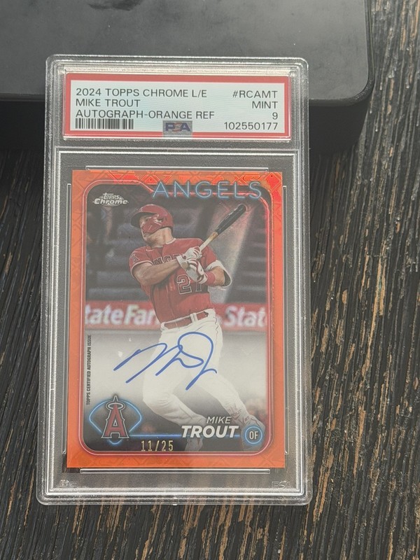 GOAT 🔥 ‘24 Topps Chrome Logofractor Mike Trout ORANGE /25  Auto #RCA-MT PSA 9