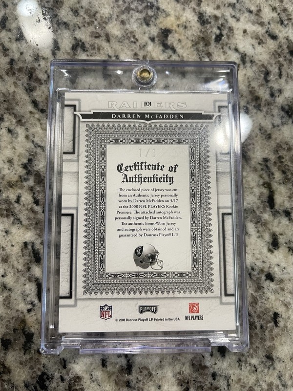 2008 Playoff National Treasures Darren McFadden 1/1 RPA view 2