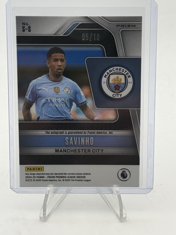Savinho 2024-25 Panini Prizm Auto /10 Manchester City SSP view 2