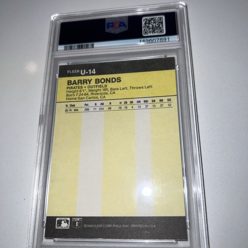 BARRY BONDS 1986 Fleer Update #U-14 PSA 8 NM - MT RC QTY view 2