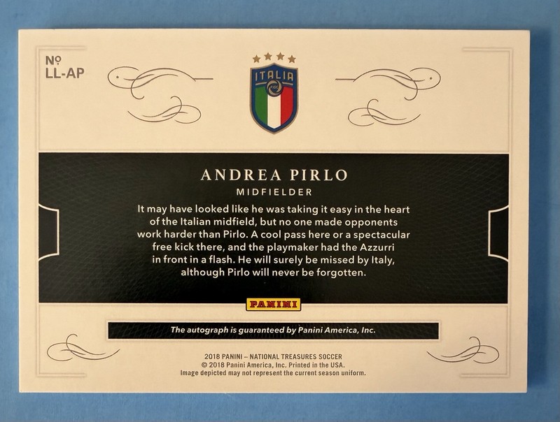 2018 Panini National Treasures Lasting Legacies Andrea Pirlo On Card Auto /25 SP view 2