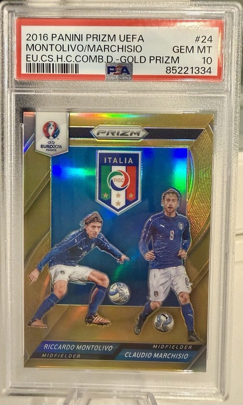 2016 Panini Prizm UEFA Euro Dual Italy Gold R. Montolivo & C. Marchisio PSA 10