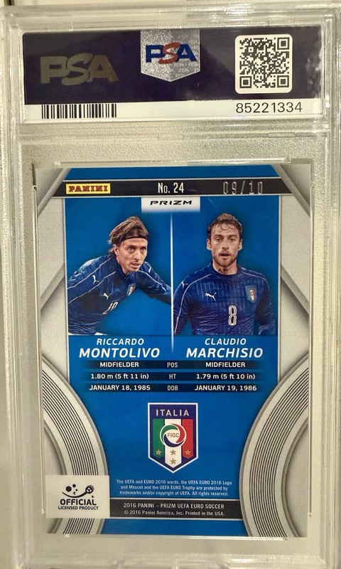 2016 Panini Prizm UEFA Euro Dual Italy Gold R. Montolivo & C. Marchisio PSA 10 view 2