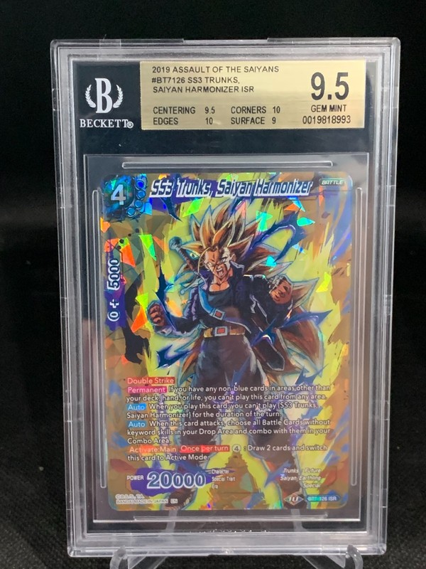 2019 DRAGON BALL SUPER CARD GAME #BT7-126 SS3 TRUNKS, SAIYAN HARMONIZER BGS 9.5
