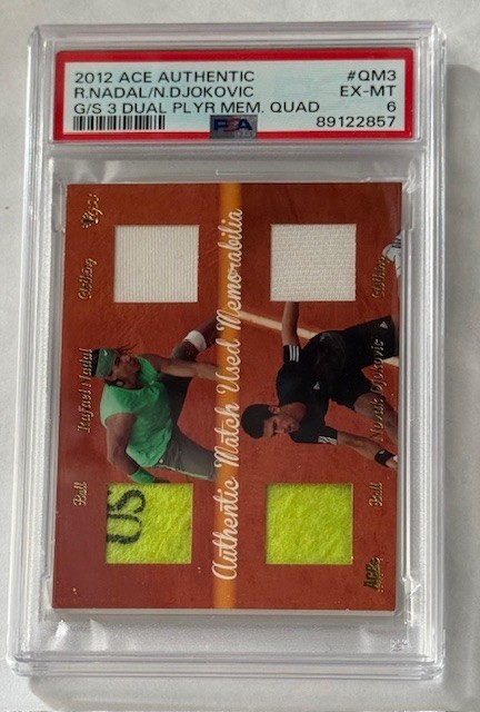 2012 Ace Authentic Djokovic/Nadal Quad Memorabilia #QM3 PSA 6 Only One Higher!