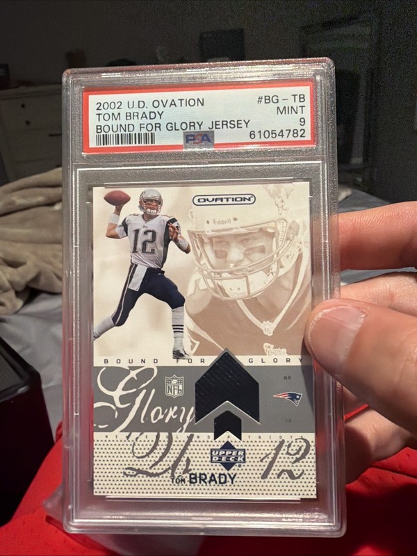 2002 Tom Brady  Game Worn Jersey Card UD Ovation PSA 9 POP 12Patch Rookie Season