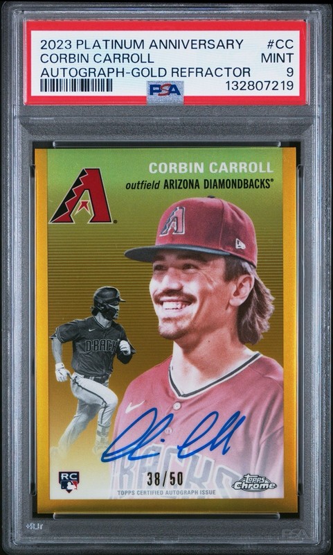 2023 Topps Chrome Corbin Carroll Auto Gold Refractor Platinum #/50 PSA 9 
