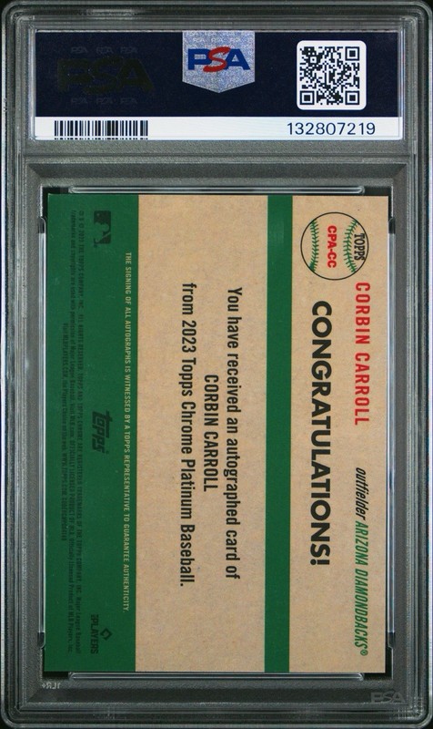 2023 Topps Chrome Corbin Carroll Auto Gold Refractor Platinum #/50 PSA 9  view 2