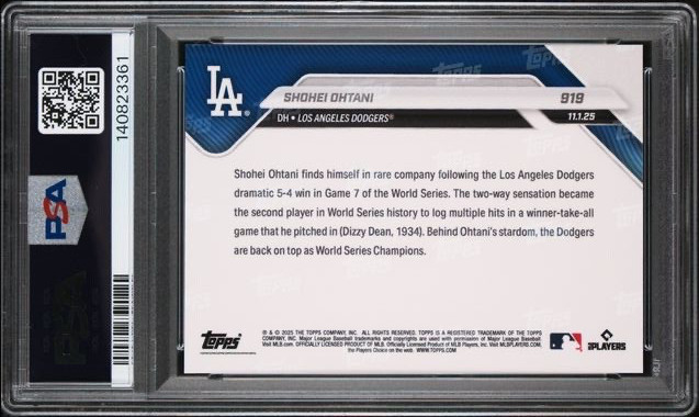 SHOHEI OHTANI * PSA 10 * 2025 TOPPS NOW * MULTI HIT GAME 7 * WORLD SERIES #919 view 2