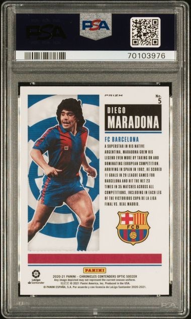 2020 Panini Chronicles Soccer Diego Maradona Optic Contenders Purple Mojo PSA 8 view 2