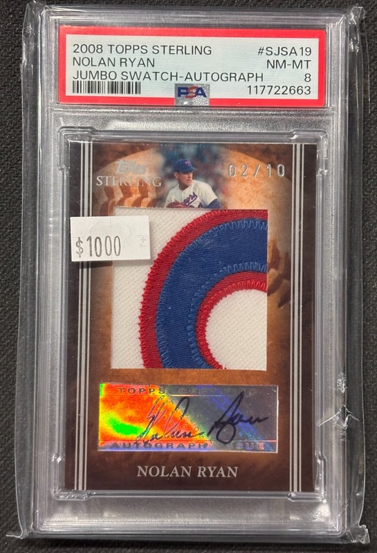 2008 Topps Sterling PSA 8 Nolan Ryan GAME USED Jumbo Patch Autograph Auto 2/10