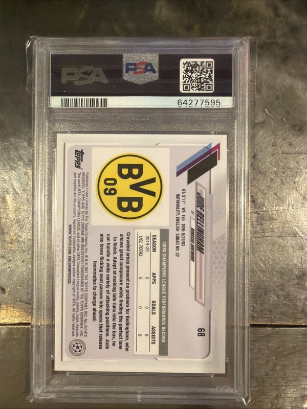 2020-21 Topps Chrome UCL Sapphire Edition Jude Bellingham #68 RC PSA 10 Rookie view 2