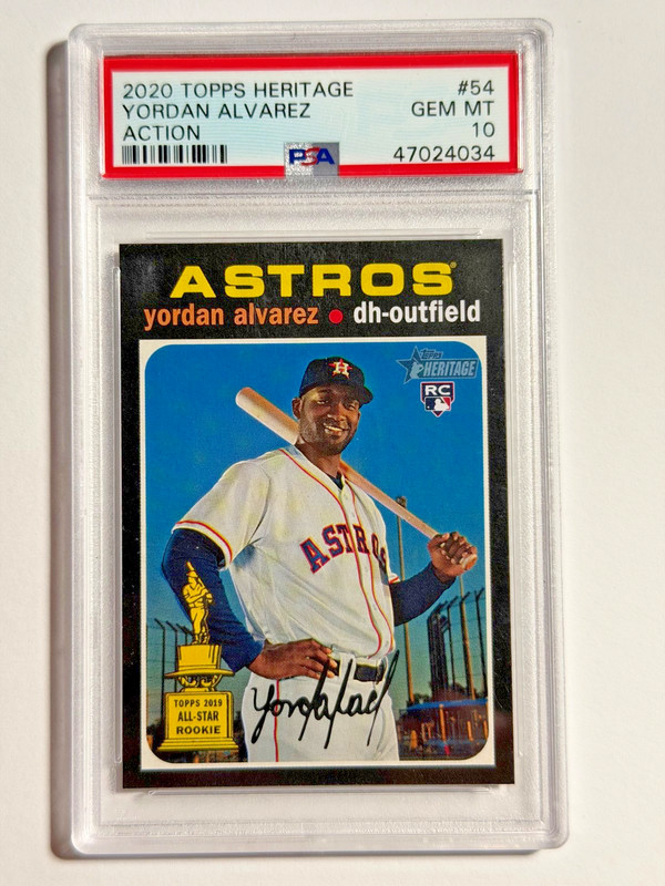 2020 TOPPS HERITAGE YORDAN ALVAREZ ACTION ASTROS #54 RC PSA 10 GEM MT