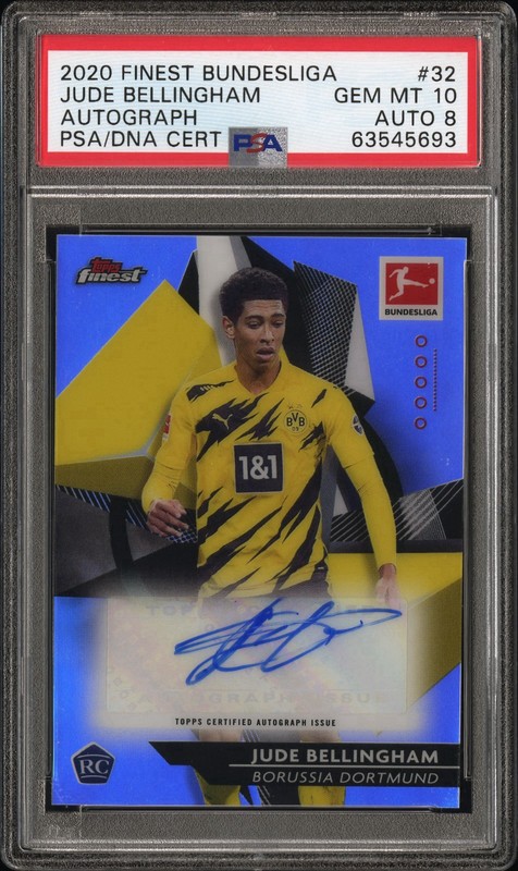 2020 TOPPS FINEST BUNDESLIGA AUTO #32 JUDE BELLINGHAM ROOKIE RC PSA 10