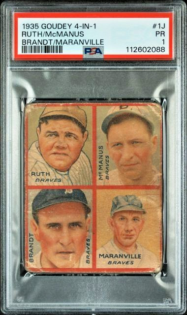 1935 Goudey 4-in-1 #1J - Babe Ruth, McManus, Brandt, Maranville - PSA 1 - HOF