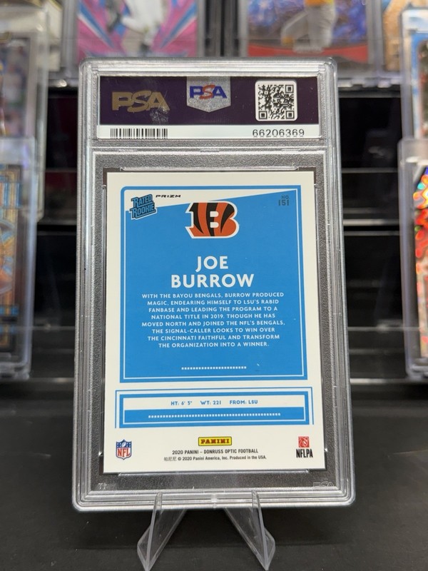 🚨 2020 Donruss Optic Joe Burrow BLUE HYPER RC PSA 9 🔥 Bengals Franchise QB 🚨 view 2