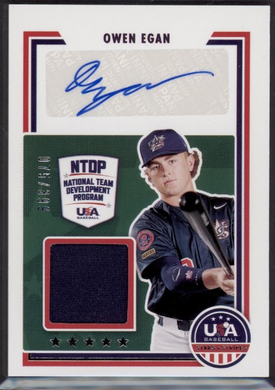 2022 Owen Egan USA Baseball  Game-Used Relic Auto  RC 75/399    #SSS-OE (G148)