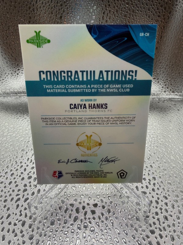 Caiya Hanks 2025 Parkside NWSL Pacific GAME USED MATCH WORN Jersey Relic #GR-CH view 2