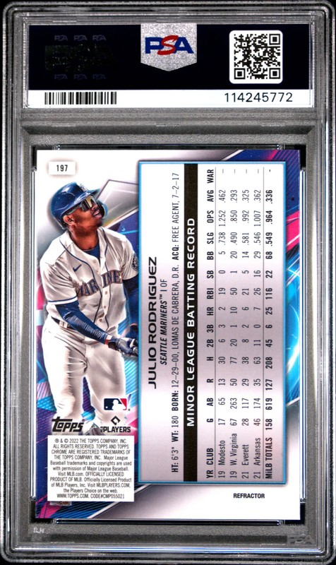 2022 Topps Cosmic Chrome Julio Rodriguez #197 Refractor PSA 10 view 2