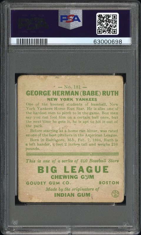 1933 Goudey Babe Ruth #181 MK PSA 1.5 view 2