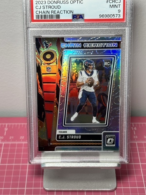 2023 Panini Donruss Optic Chain Reaction CJ STROUD #CR-CJ Prizm Insert RC PSA 9 view 2