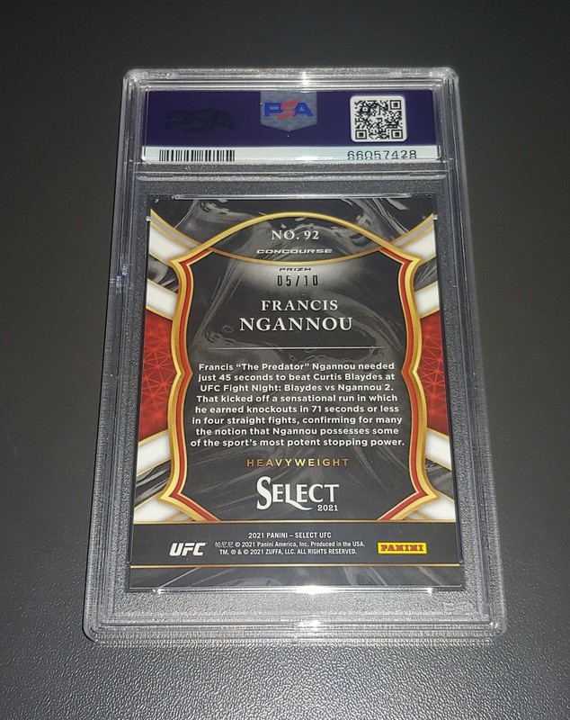 Francis Ngannou /10 2021 Panini Select UFC #92 Gold Prizm PSA 9 view 2
