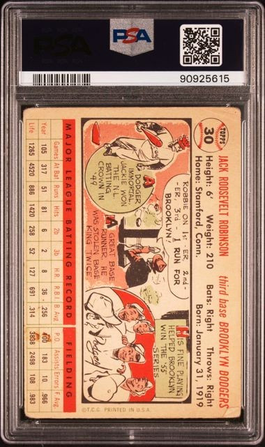 1956 Topps # 30 JACKIE ROBINSON - PSA 2 - WHITE BACK HOF BROOKLYN DODGERS view 2