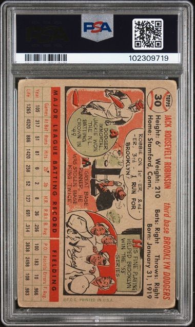 1956 Topps #30 JACKIE ROBINSON - PSA 1.5 - GRAY BACK HOF BROOKLYN DODGERS view 2