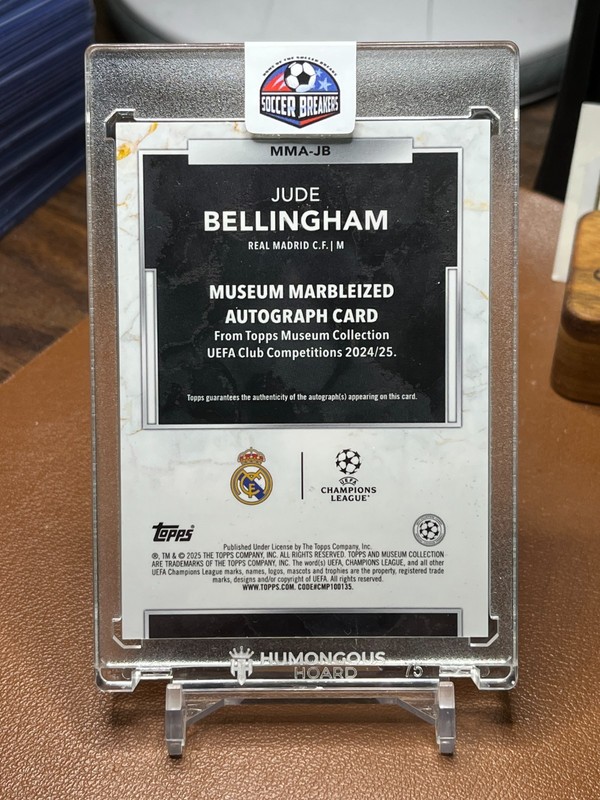 Jude Bellingham 2024-25 Topps Museum #MMA-JB Ruby Marbleized auto card 10/25 view 2