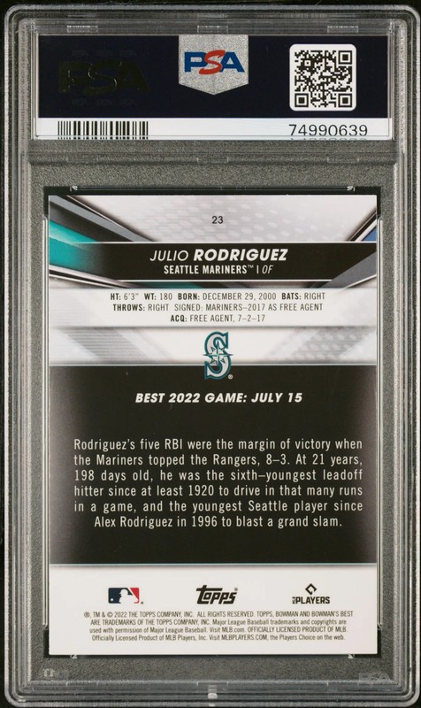 2022 Bowman's Best Julio Rodriguez #23 PSA 10 view 2