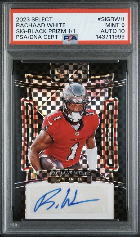 2023 Select Football Signatures Black Prizm Rachaad White 1/1 Auto PSA 9 Auto 10